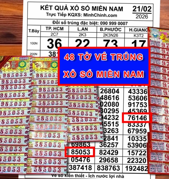 Xổ số miền Nam 21-2: Hai khách tại Vĩnh Long đổi thưởng 48 vé trúng giải